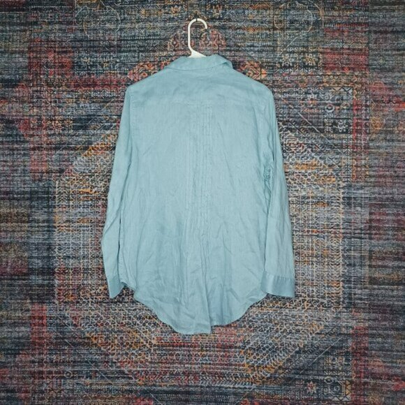 sundance womens solid teal pintucks linen button down top L - Picture 2 of 7